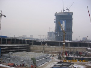 Общий вид начальной стадии строительства зданий Москва-Сити